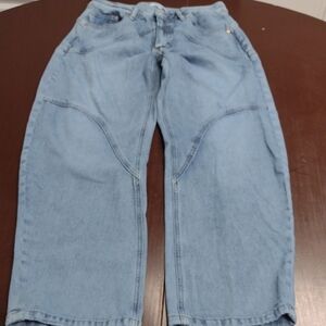 SAIGE Stylish Light Blue Barrel Leg or Wide Leg Jeans